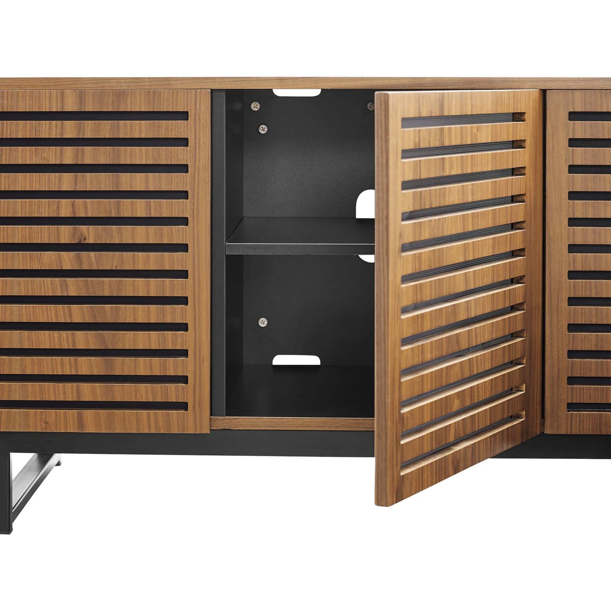 Henry 55" TV Stand by Evans & Londeen in walnut. Made from the body is 18mm mdf with walnut wood veneer, legs is 40*20*1.2mm iron tube powder coated in black color in a modern style.