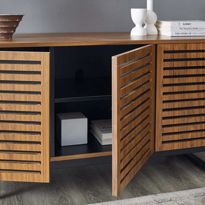 Henry 55" TV Stand by Evans & Londeen in walnut. Made from the body is 18mm mdf with walnut wood veneer, legs is 40*20*1.2mm iron tube powder coated in black color in a modern style.