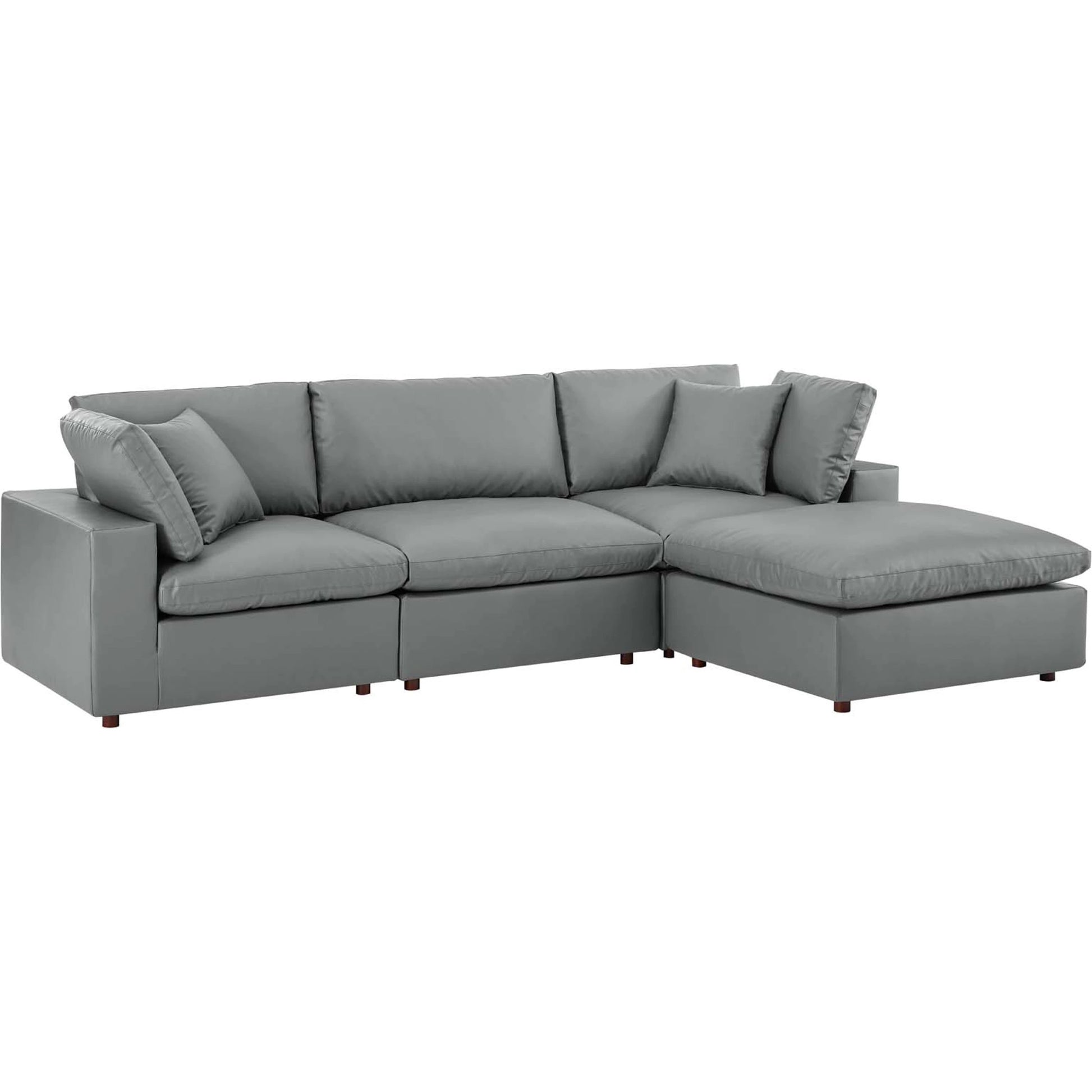 Wheatland Down Filled Overstuffed Vegan 4-Piece Sectional Sofa by Evans & Londeen in tan. Made from solid wood, plastic foot pad, spring pocket, m3 density foam, seat cushion: doll cotton 50%, down feather 50% in a modern style.
