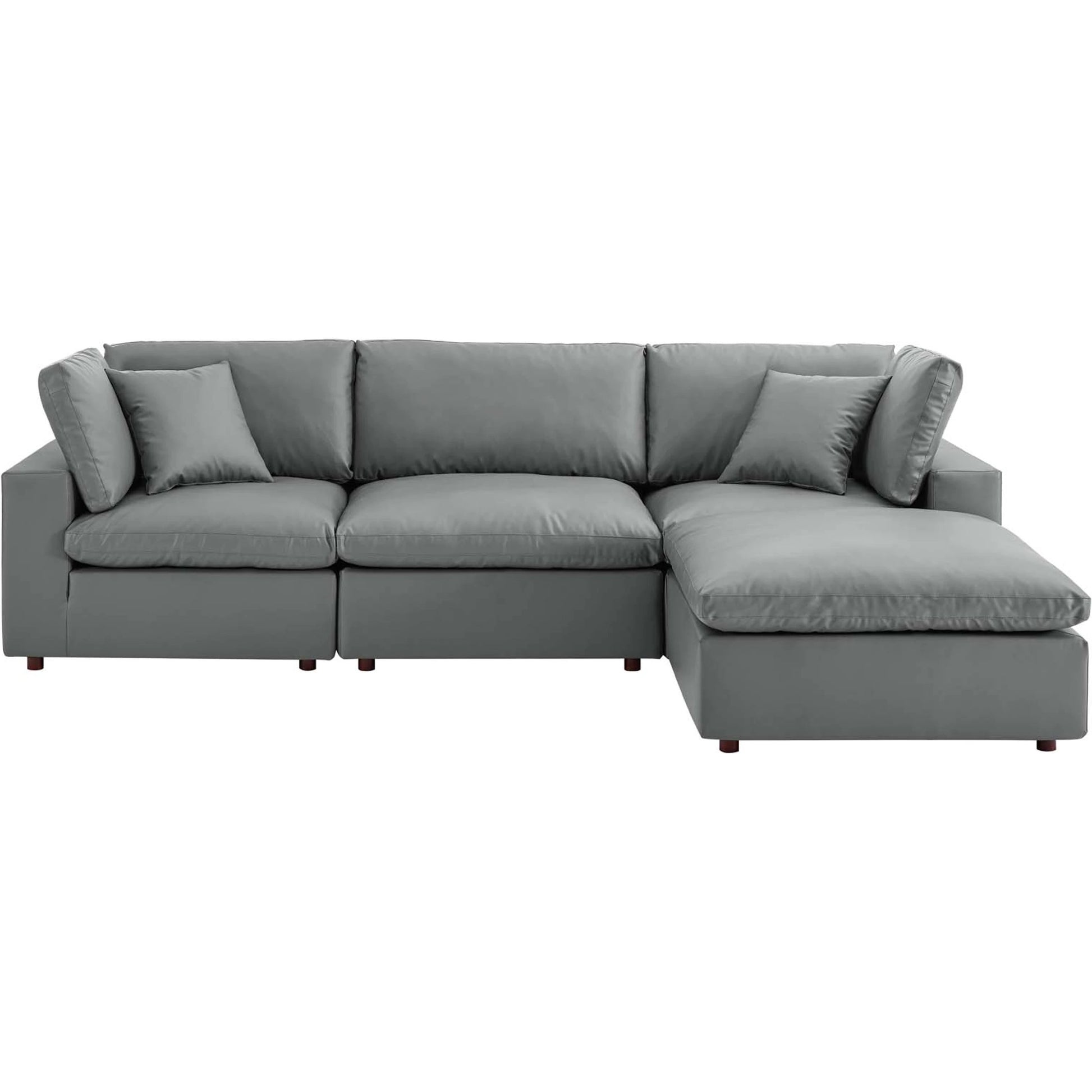 Wheatland Down Filled Overstuffed Vegan 4-Piece Sectional Sofa by Evans & Londeen in tan. Made from solid wood, plastic foot pad, spring pocket, m3 density foam, seat cushion: doll cotton 50%, down feather 50% in a modern style.