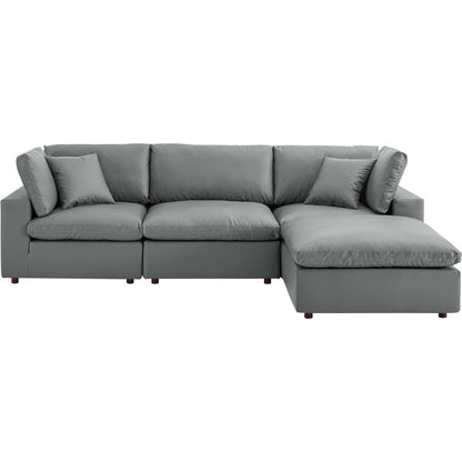 Wheatland Down Filled Overstuffed Vegan 4-Piece Sectional Sofa by Evans & Londeen in tan. Made from solid wood, plastic foot pad, spring pocket, m3 density foam, seat cushion: doll cotton 50%, down feather 50% in a modern style.