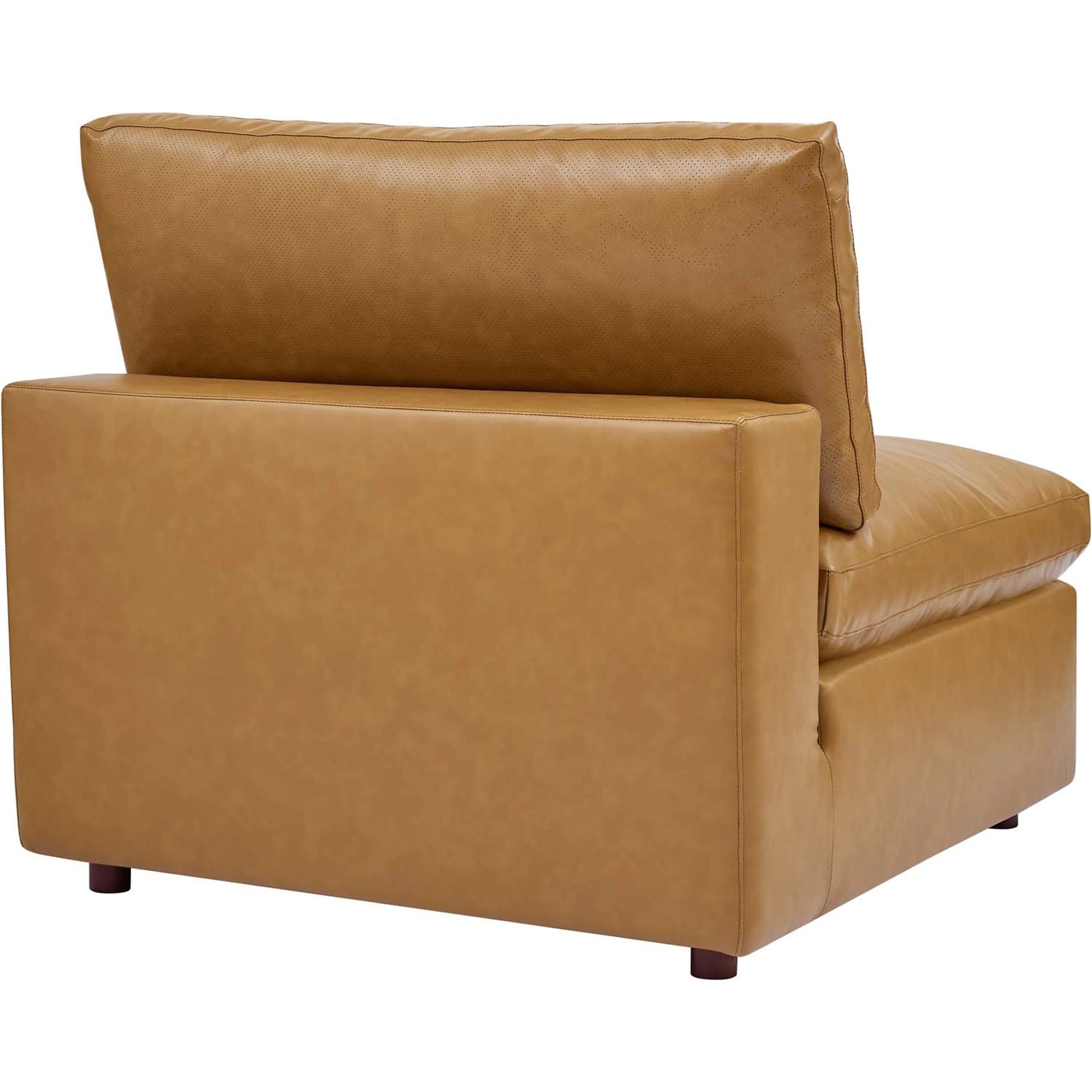 Wheatland Down Filled Overstuffed Vegan 4-Piece Sectional Sofa by Evans & Londeen in tan. Made from solid wood, plastic foot pad, spring pocket, m3 density foam, seat cushion: doll cotton 50%, down feather 50% in a modern style.