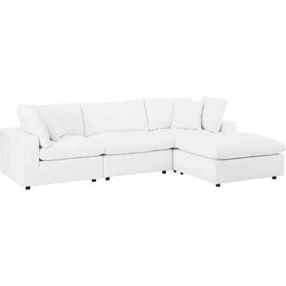 Wheatland Down Filled Overstuffed Vegan 4-Piece Sectional Sofa by Evans & Londeen in tan. Made from solid wood, plastic foot pad, spring pocket, m3 density foam, seat cushion: doll cotton 50%, down feather 50% in a modern style.