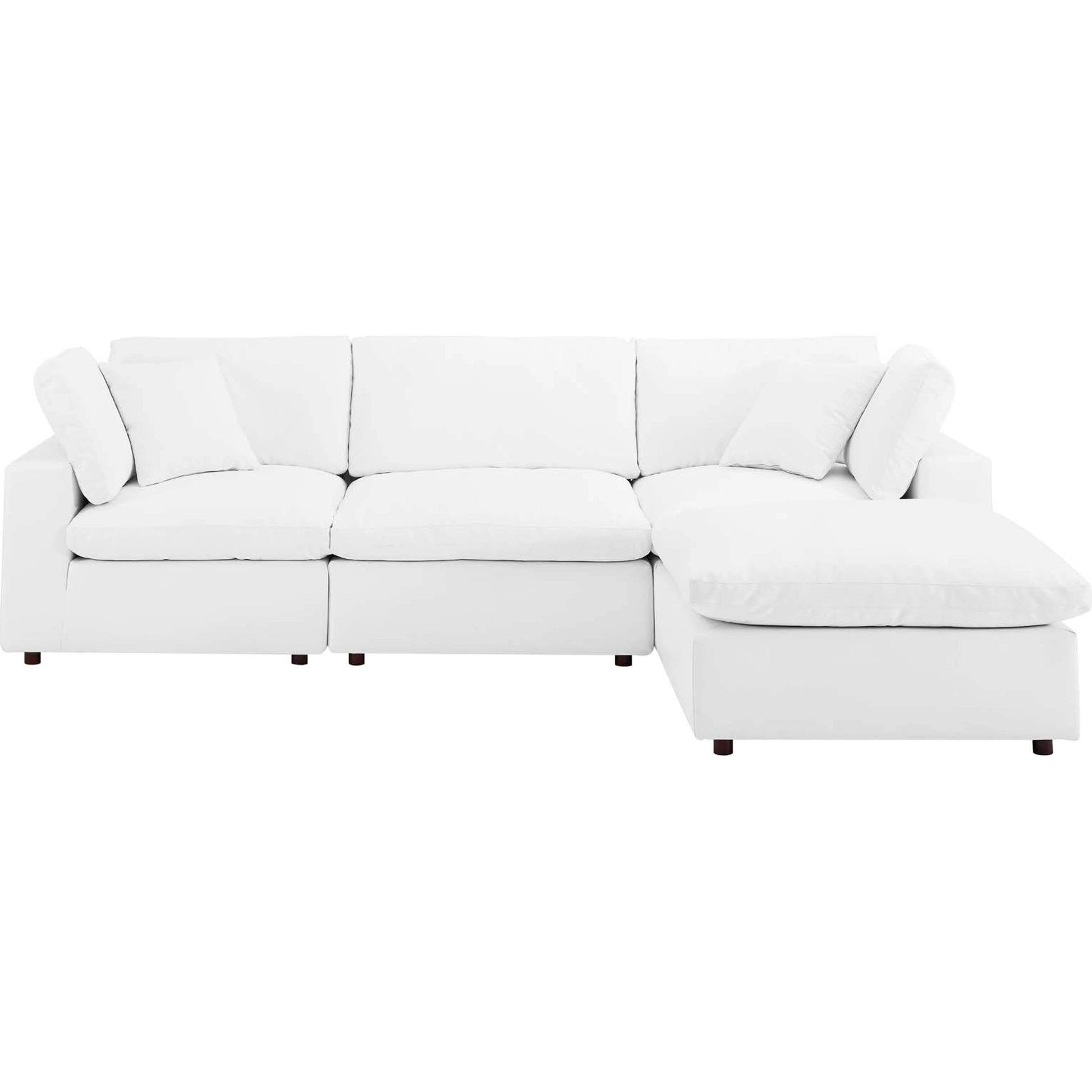 Wheatland Down Filled Overstuffed Vegan 4-Piece Sectional Sofa by Evans & Londeen in tan. Made from solid wood, plastic foot pad, spring pocket, m3 density foam, seat cushion: doll cotton 50%, down feather 50% in a modern style.