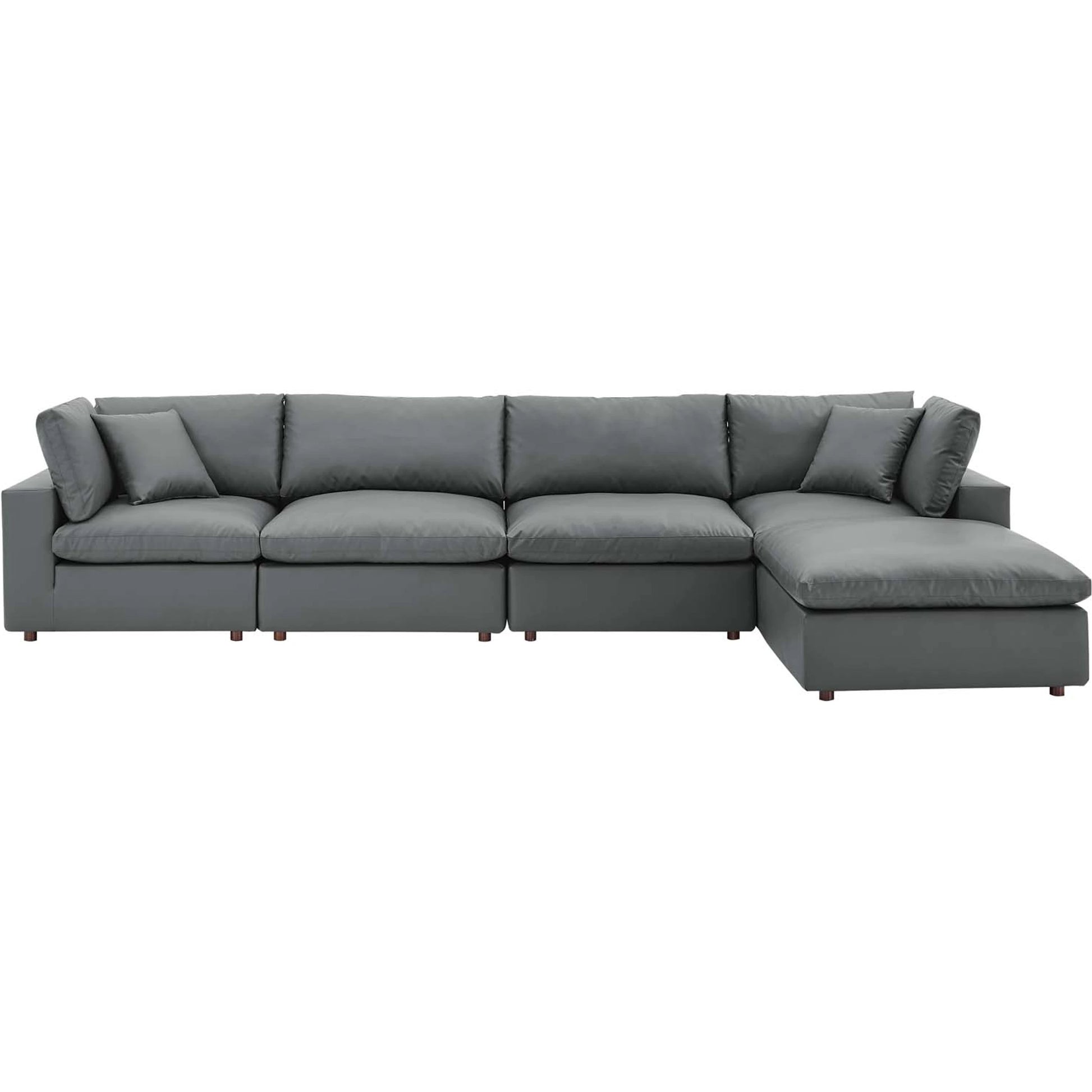 Wheatland Down Filled Overstuffed Vegan 5-Piece Sectional Sofa by Evans & Londeen in tan. Made from solid wood, plastic foot pad, spring pocket, m3 density foam, seat cushion: doll cotton 50%, down feather 50% in a modern style.