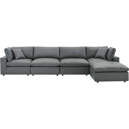 Wheatland Down Filled Overstuffed Vegan 5-Piece Sectional Sofa by Evans & Londeen in tan. Made from solid wood, plastic foot pad, spring pocket, m3 density foam, seat cushion: doll cotton 50%, down feather 50% in a modern style.
