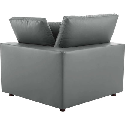 Wheatland Down Filled Overstuffed Vegan 5-Piece Sectional Sofa by Evans & Londeen in tan. Made from solid wood, plastic foot pad, spring pocket, m3 density foam, seat cushion: doll cotton 50%, down feather 50% in a modern style.