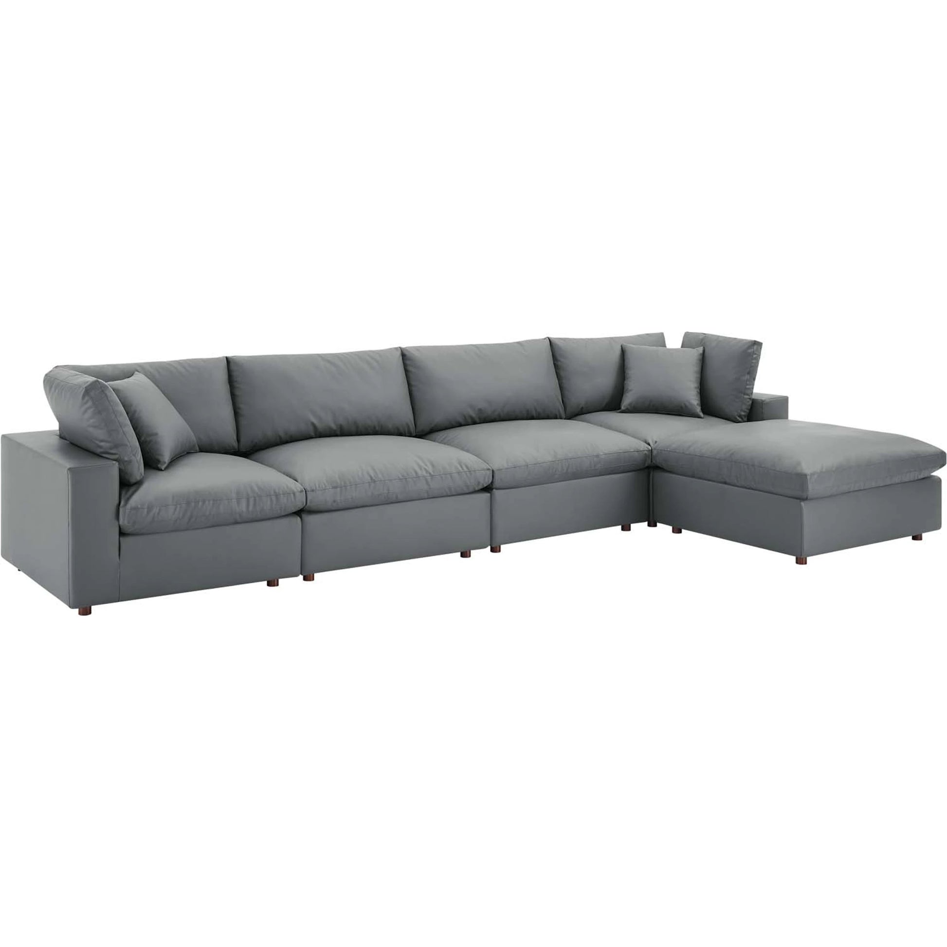 Wheatland Down Filled Overstuffed Vegan 5-Piece Sectional Sofa by Evans & Londeen in tan. Made from solid wood, plastic foot pad, spring pocket, m3 density foam, seat cushion: doll cotton 50%, down feather 50% in a modern style.
