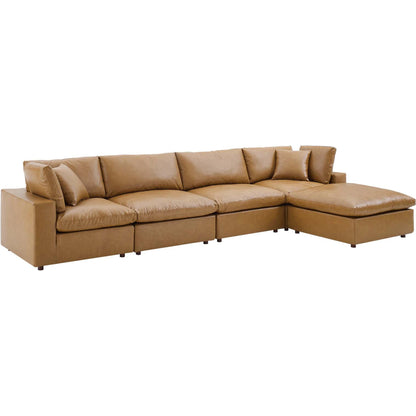 Wheatland Down Filled Overstuffed Vegan 5-Piece Sectional Sofa by Evans & Londeen in tan. Made from solid wood, plastic foot pad, spring pocket, m3 density foam, seat cushion: doll cotton 50%, down feather 50% in a modern style.