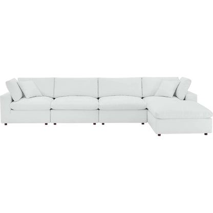 Wheatland Down Filled Overstuffed Vegan 5-Piece Sectional Sofa by Evans & Londeen in tan. Made from solid wood, plastic foot pad, spring pocket, m3 density foam, seat cushion: doll cotton 50%, down feather 50% in a modern style.