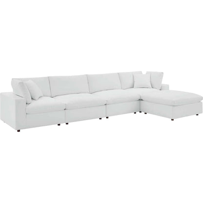 Wheatland Down Filled Overstuffed Vegan 5-Piece Sectional Sofa by Evans & Londeen in tan. Made from solid wood, plastic foot pad, spring pocket, m3 density foam, seat cushion: doll cotton 50%, down feather 50% in a modern style.