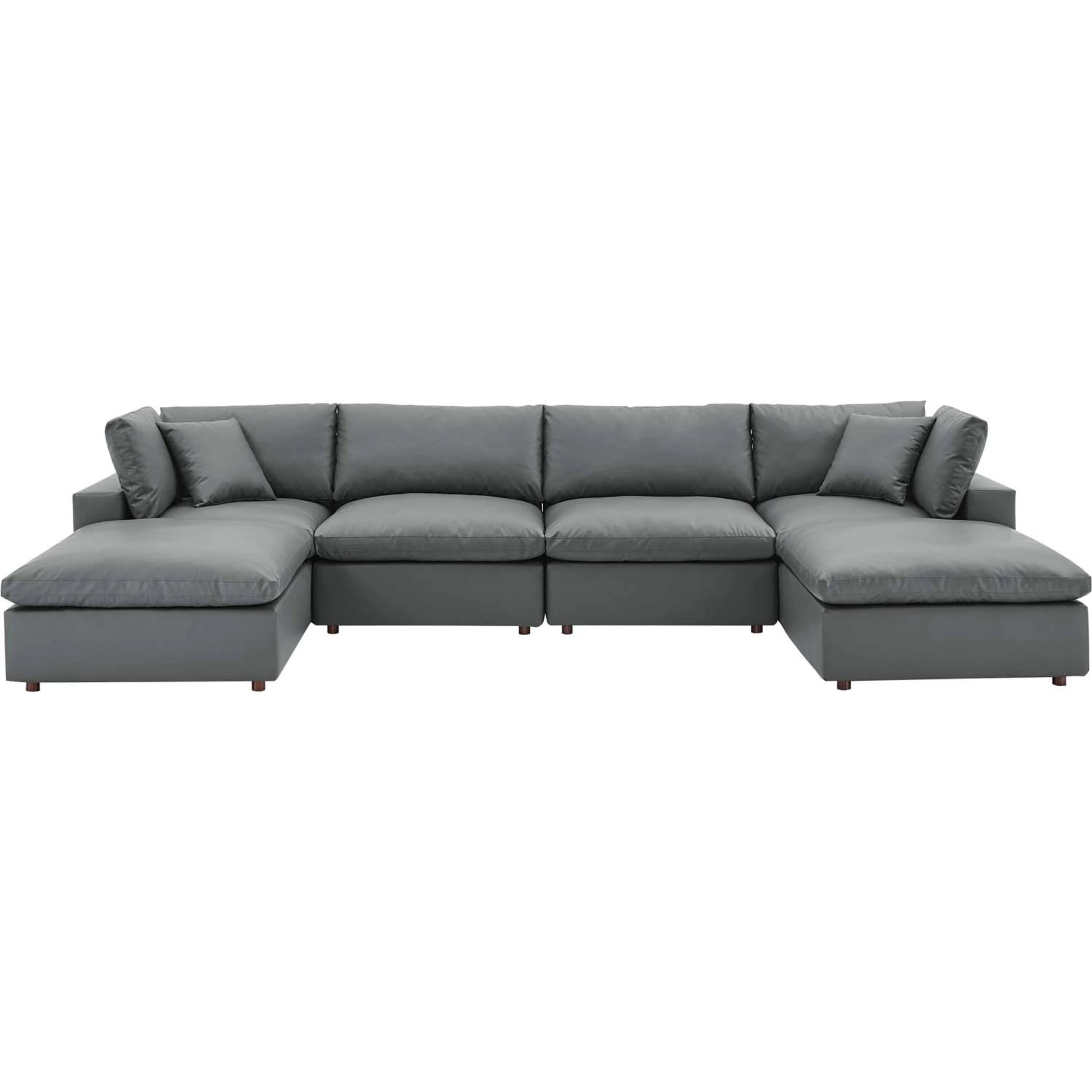 Wheatland Down Filled Overstuffed Vegan 6-Piece Sectional Sofa by Evans & Londeen in tan. Made from solid wood, plastic foot pad, spring pocket, m3 density foam, seat cushion: doll cotton 50%, down feather 50% in a modern style.