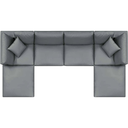 Wheatland Down Filled Overstuffed Vegan 6-Piece Sectional Sofa by Evans & Londeen in tan. Made from solid wood, plastic foot pad, spring pocket, m3 density foam, seat cushion: doll cotton 50%, down feather 50% in a modern style.