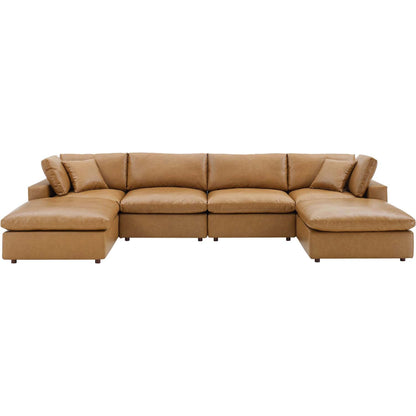 Wheatland Down Filled Overstuffed Vegan 6-Piece Sectional Sofa by Evans & Londeen in tan. Made from solid wood, plastic foot pad, spring pocket, m3 density foam, seat cushion: doll cotton 50%, down feather 50% in a modern style.