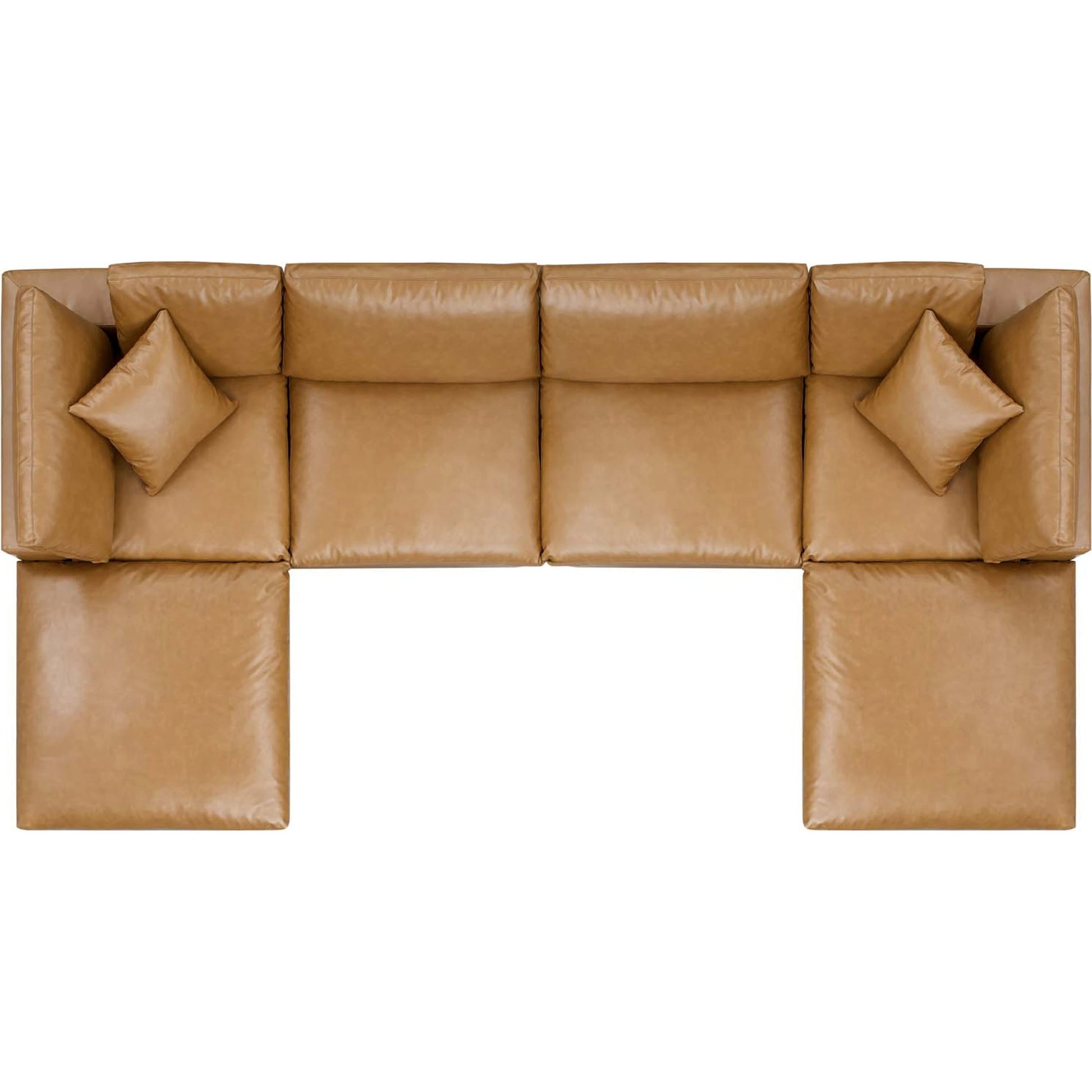 Wheatland Down Filled Overstuffed Vegan 6-Piece Sectional Sofa by Evans & Londeen in tan. Made from solid wood, plastic foot pad, spring pocket, m3 density foam, seat cushion: doll cotton 50%, down feather 50% in a modern
