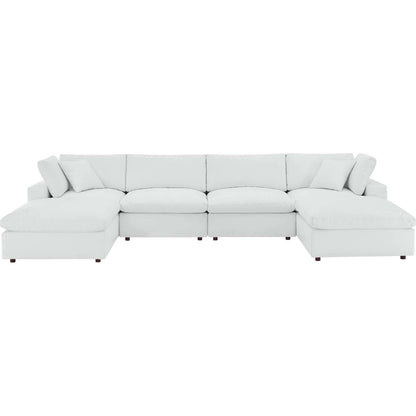 Wheatland Down Filled Overstuffed Vegan 6-Piece Sectional Sofa by Evans & Londeen in tan. Made from solid wood, plastic foot pad, spring pocket, m3 density foam, seat cushion: doll cotton 50%, down feather 50% in a modern style.