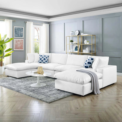 Wheatland Down Filled Overstuffed Vegan 6-Piece Sectional Sofa by Evans & Londeen in tan. Made from solid wood, plastic foot pad, spring pocket, m3 density foam, seat cushion: doll cotton 50%, down feather 50% in a modern style.