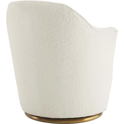 Cherokee Boucle Swivel Chair by Evans & Londeen in white. Made from seat cushion: 13mmt foam (28kgs, spring pocket, no-sag spring, back:elastic bandage, 2 layer foam of 3mmt, 2mmt with density (28kgs, plywood, stainless s