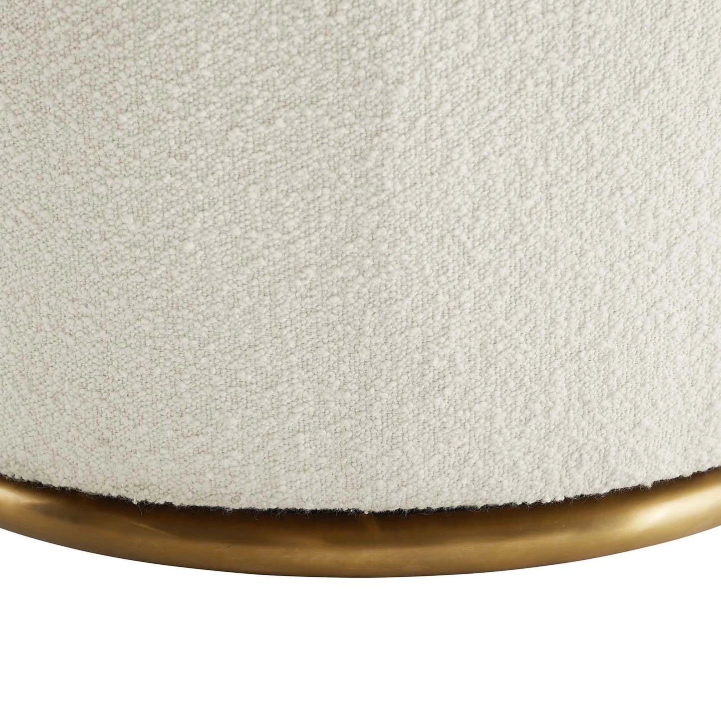 006 SI-1929065 | Closeup | Cherokee Boucle Swivel Chair by Evans & Londeen in white. Made from seat cushion: 13mmt foam (28kgs, spring pocket, no-sag spring, back:elastic bandage, 2 layer foam of 3mmt, 2mmt with density (28kgs, plywood, stainless steel bas