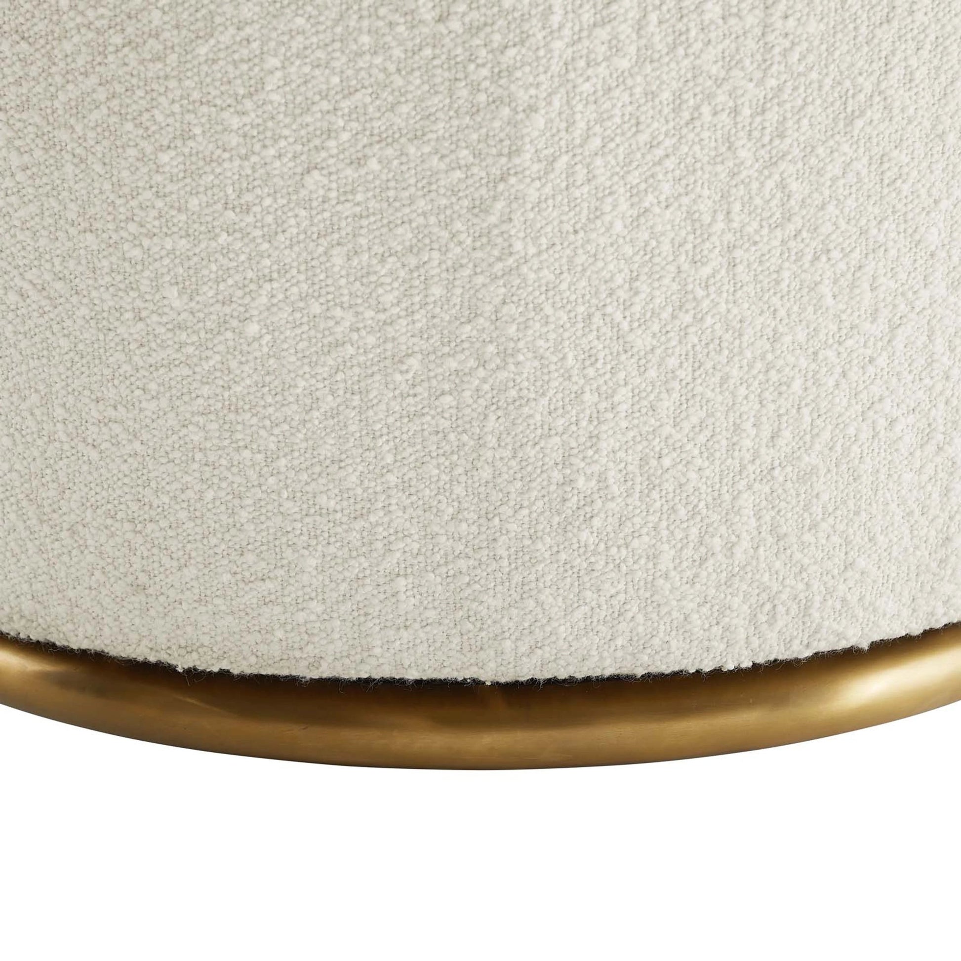 Cherokee Boucle Swivel Chair by Evans & Londeen in white. Made from seat cushion: 13mmt foam (28kgs, spring pocket, no-sag spring, back:elastic bandage, 2 layer foam of 3mmt, 2mmt with density (28kgs, plywood, stainless steel bas