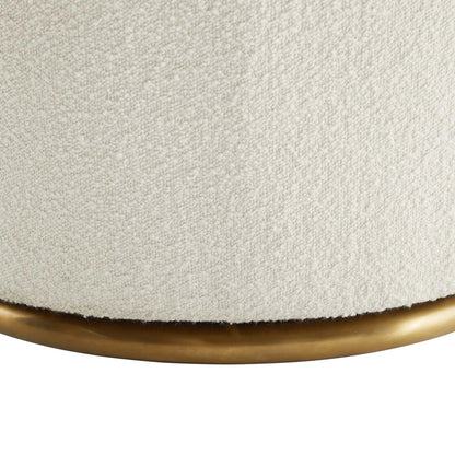 Cherokee Boucle Swivel Chair by Evans & Londeen in white. Made from seat cushion: 13mmt foam (28kgs, spring pocket, no-sag spring, back:elastic bandage, 2 layer foam of 3mmt, 2mmt with density (28kgs, plywood, stainless steel bas