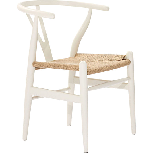 Argyll Dining Chair by Evans & Londeen in white. Made from elm frame, wood, seat weaved dia 4mm paper rope, white foot caps in a modern style.