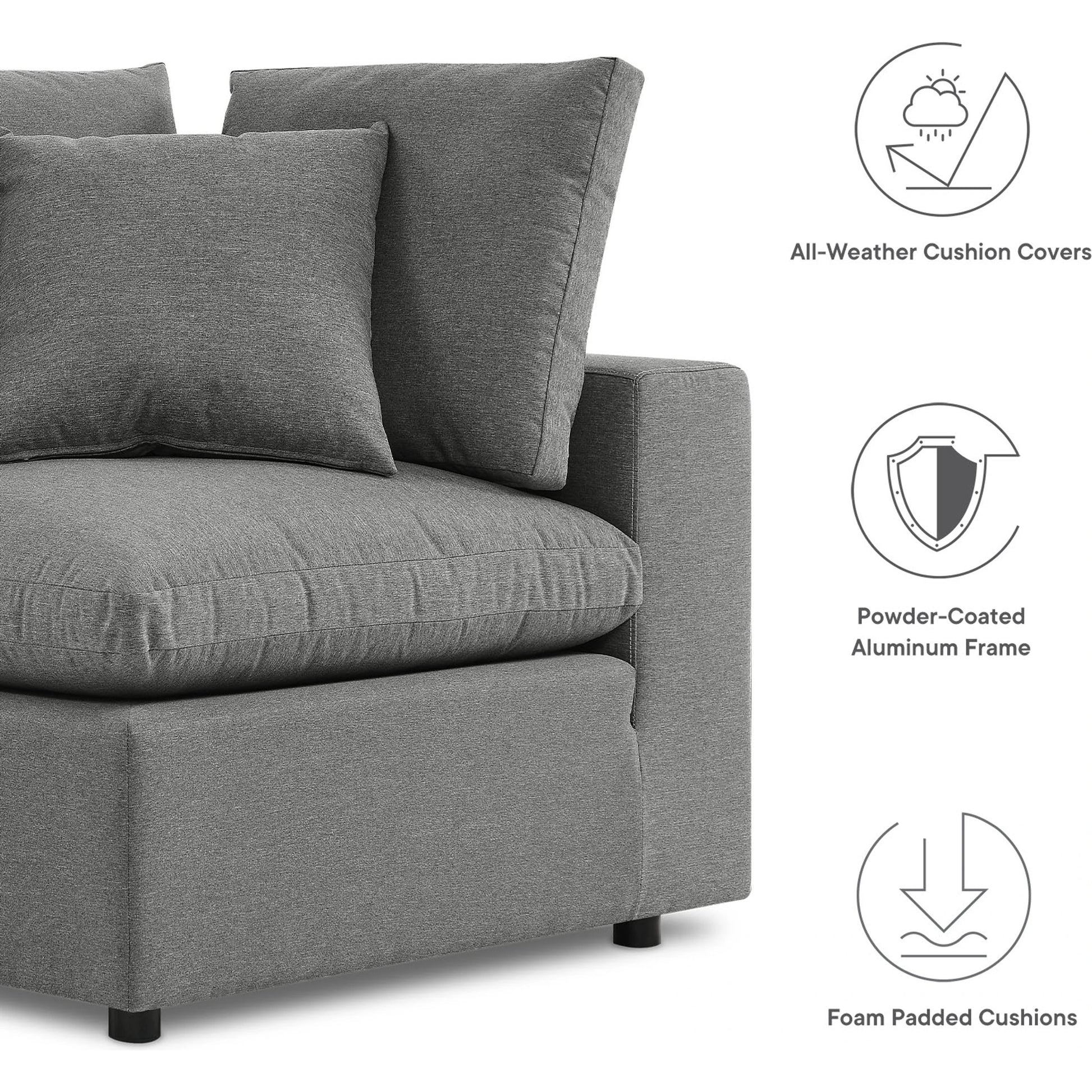 Wheatland 5-Piece Sectional Sofa by Evans & Londeen in charcoal. Made from seat cushion: foam density 34kg, m3, spray bonded cotton, non-woven fabric cover, doll cotton, aluminium frame, aluminum tube in a modern style.