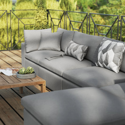 Wheatland 5-Piece Sectional Sofa by Evans & Londeen in charcoal. Made from seat cushion: foam density 34kg, m3, spray bonded cotton, non-woven fabric cover, doll cotton, aluminium frame, aluminum tube in a modern style.