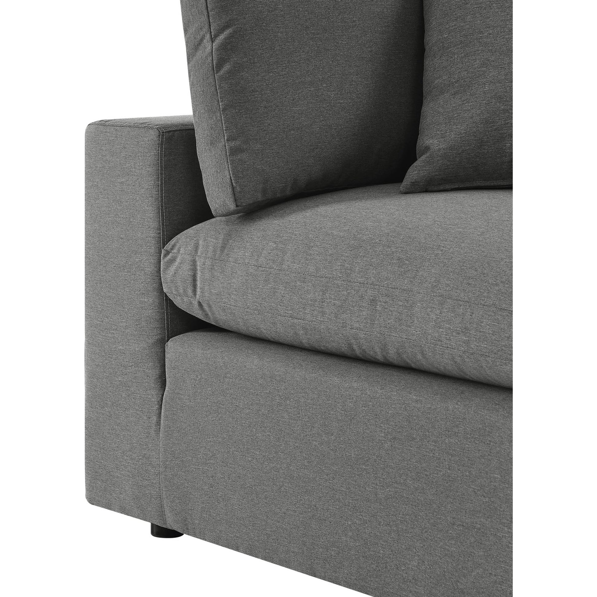 Wheatland 5-Piece Sectional Sofa by Evans & Londeen in charcoal. Made from seat cushion: foam density 34kg, m3, spray bonded cotton, non-woven fabric cover, doll cotton, aluminium frame, aluminum tube in a modern style.