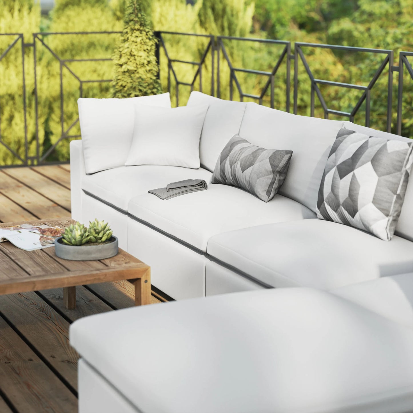 029 SI-1929538 | Lifestyle | Wheatland 5-Piece Sectional Sofa by Evans & Londeen in white. Made from seat cushion: foam density 34kg, m3, spray bonded cotton, non-woven fabric cover, doll cotton, aluminium frame, aluminum tube in a modern style.