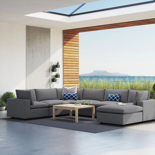 Wheatland 7-Piece Sunbrella(r) Sectional Sofa by Evans & Londeen in gray. Made from seat cushion: foam density 34kg, doll cotton, non-woven fabric cover, aluminium frame in a modern style.