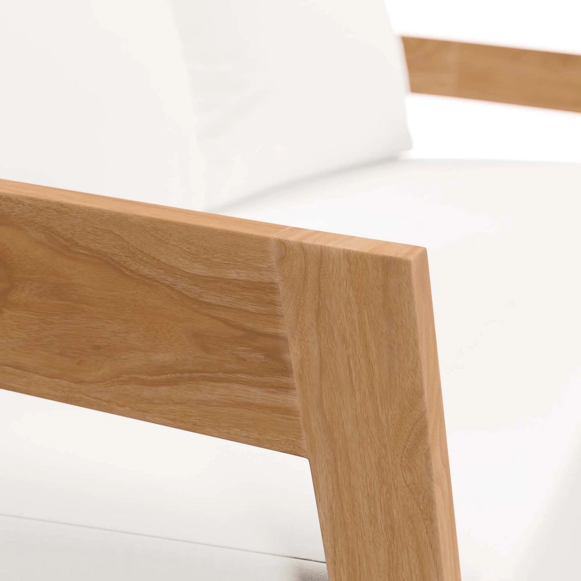 Hazelton Teak Wood Loveseat by Evans & Londeen. Made from teak wood, polyester, mesh sling, plastic tack glides, stainless steel in a modern style.