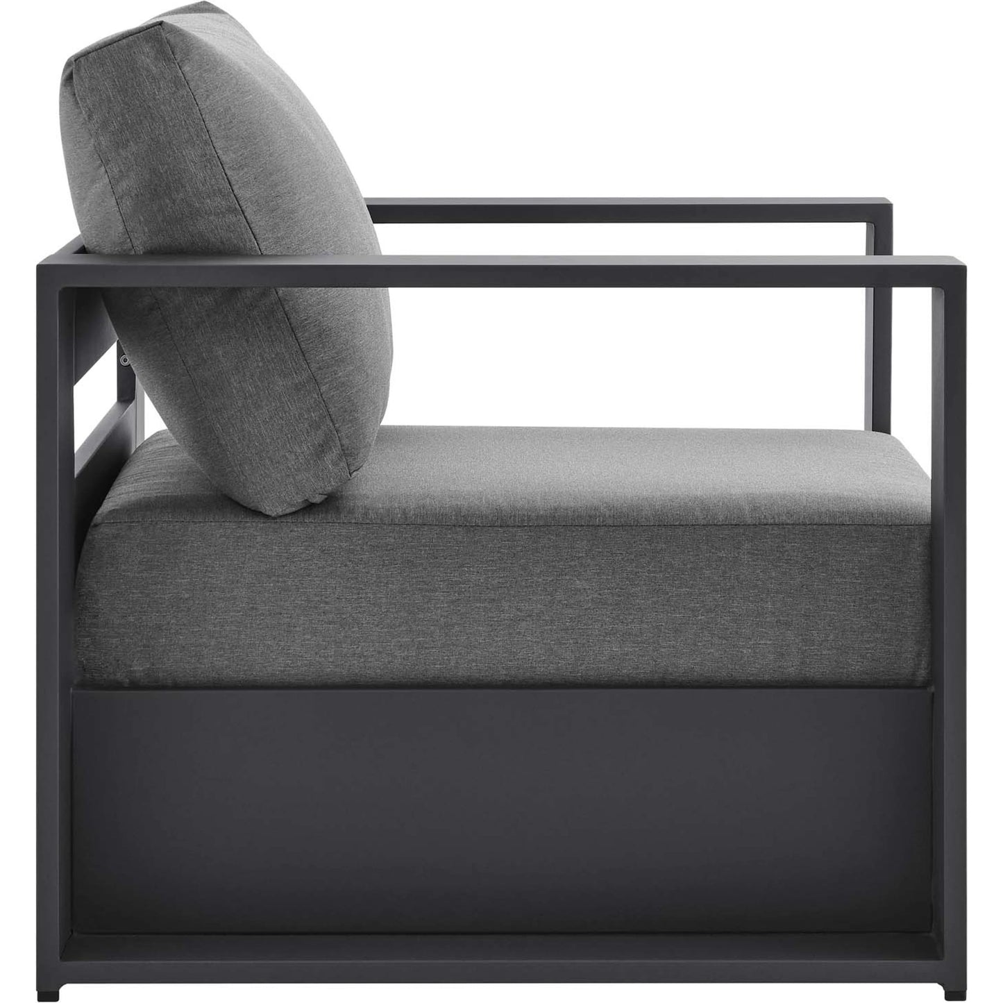 007 SI-1929648 | Additional Silo | Conejos Powder-Coated Aluminum Armchair by Evans & Londeen. Made from seat cushion: foam density, weimas grey fabric, aluminum white powder coated in a modern style.