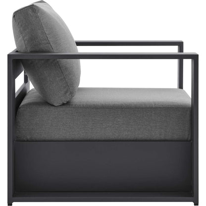 Conejos Powder-Coated Aluminum Armchair by Evans & Londeen. Made from seat cushion: foam density, weimas grey fabric, aluminum white powder coated in a modern style.