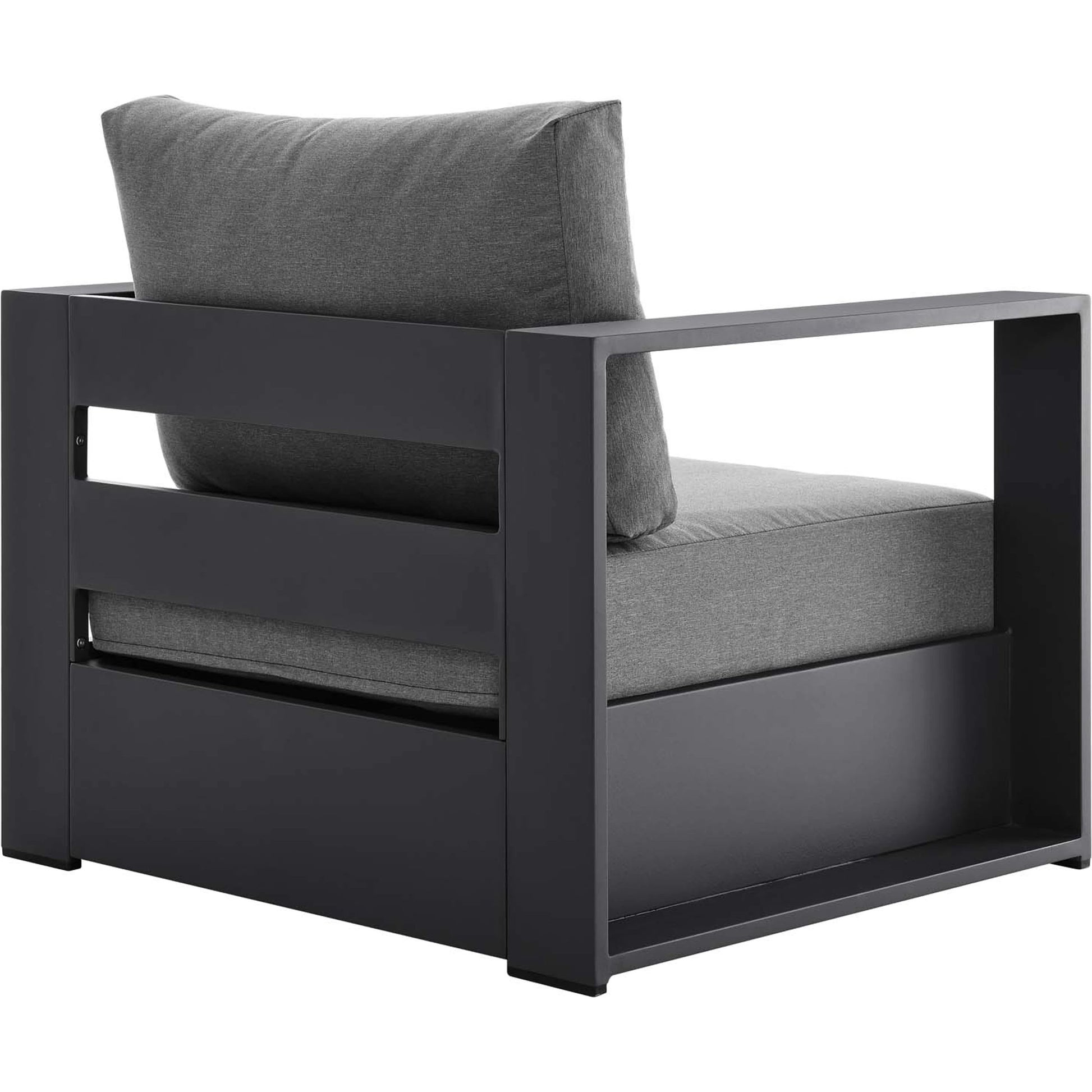 Conejos Powder-Coated Aluminum Armchair by Evans & Londeen. Made from seat cushion: foam density, weimas grey fabric, aluminum white powder coated in a modern style.