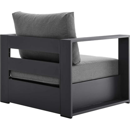 Conejos Powder-Coated Aluminum Armchair by Evans & Londeen. Made from seat cushion: foam density, weimas grey fabric, aluminum white powder coated in a modern style.