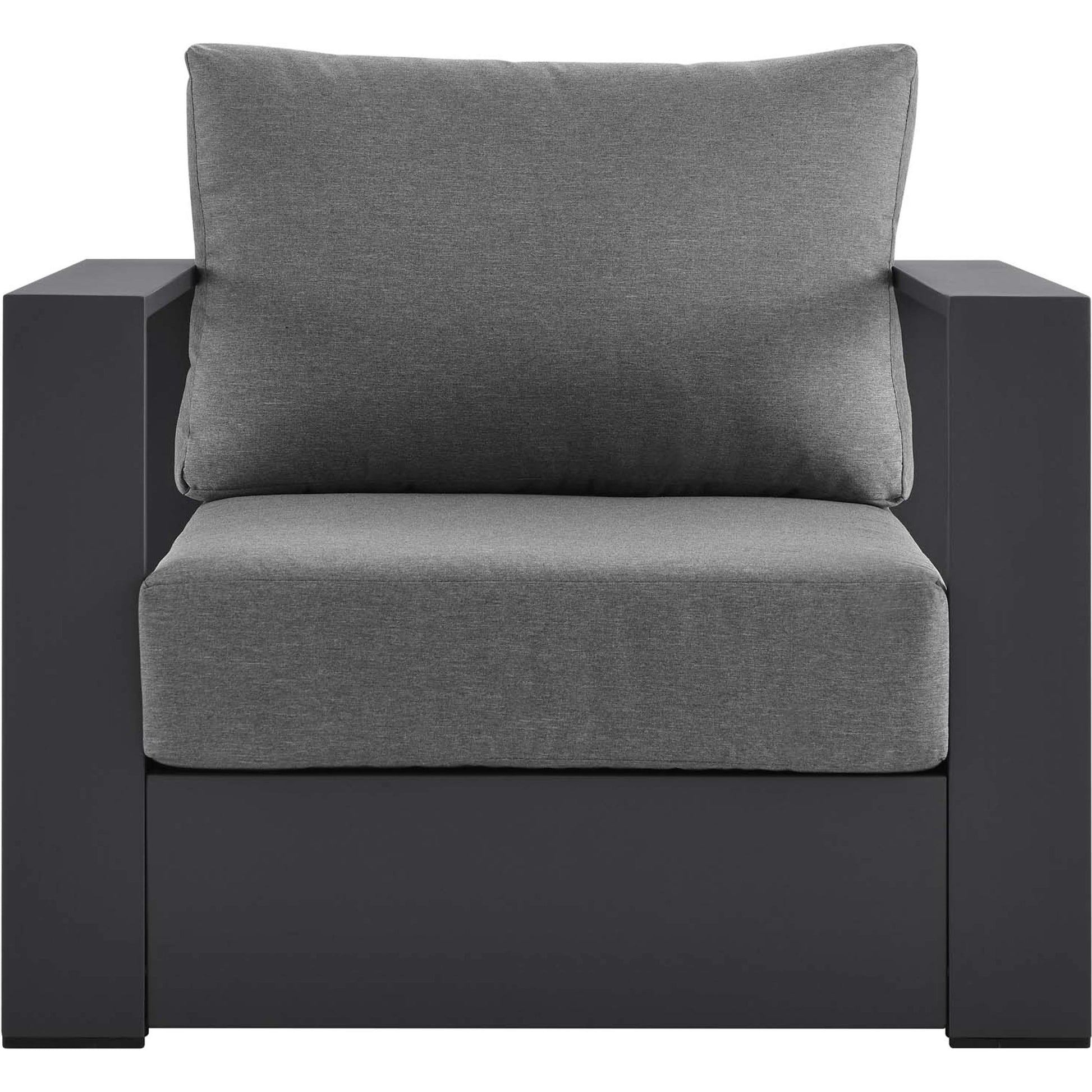 Conejos Powder-Coated Aluminum Armchair by Evans & Londeen. Made from seat cushion: foam density, weimas grey fabric, aluminum white powder coated in a modern style.