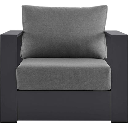 Conejos Powder-Coated Aluminum Armchair by Evans & Londeen. Made from seat cushion: foam density, weimas grey fabric, aluminum white powder coated in a modern style.