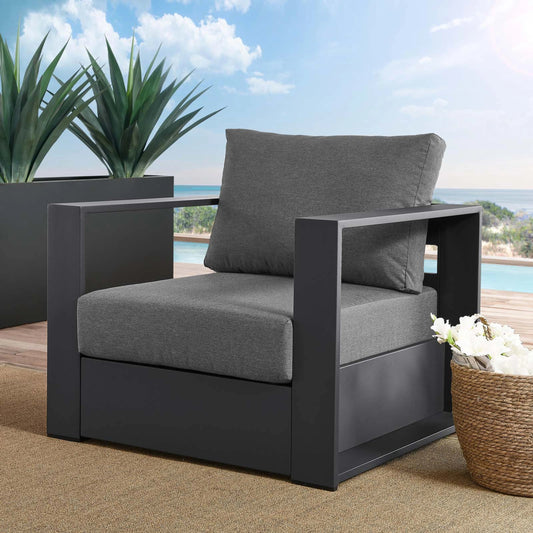 Conejos Powder-Coated Aluminum Armchair by Evans & Londeen. Made from seat cushion: foam density, weimas grey fabric, aluminum white powder coated in a modern style.