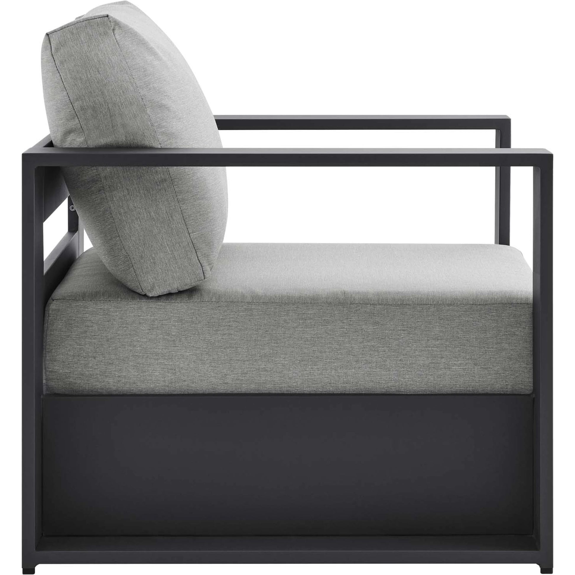 Conejos Powder-Coated Aluminum Armchair by Evans & Londeen. Made from seat cushion: foam density, weimas grey fabric, aluminum white powder coated in a modern style.