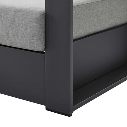 Conejos Powder-Coated Aluminum Armchair by Evans & Londeen. Made from seat cushion: foam density, weimas grey fabric, aluminum white powder coated in a modern style.