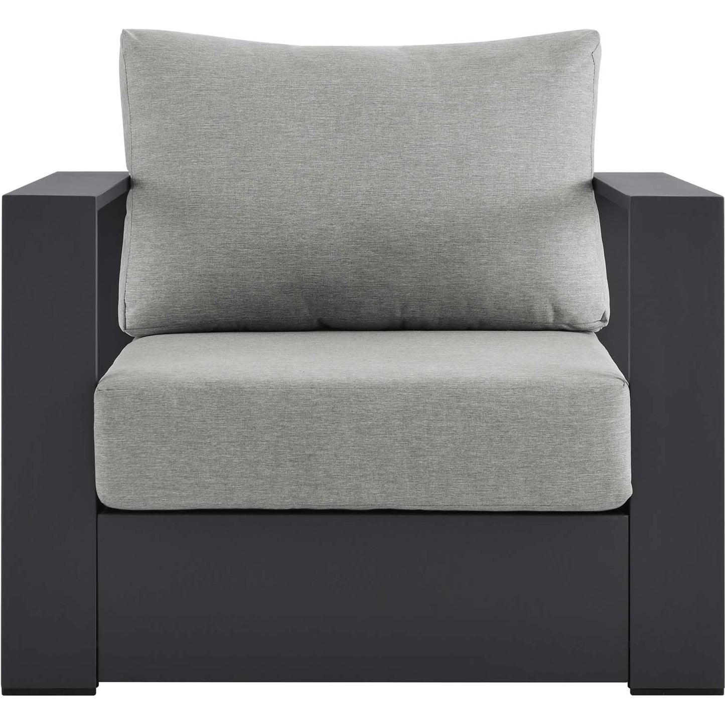 026 SI-1929649 | Additional Silo | Conejos Powder-Coated Aluminum Armchair by Evans & Londeen. Made from seat cushion: foam density, weimas grey fabric, aluminum white powder coated in a modern style.