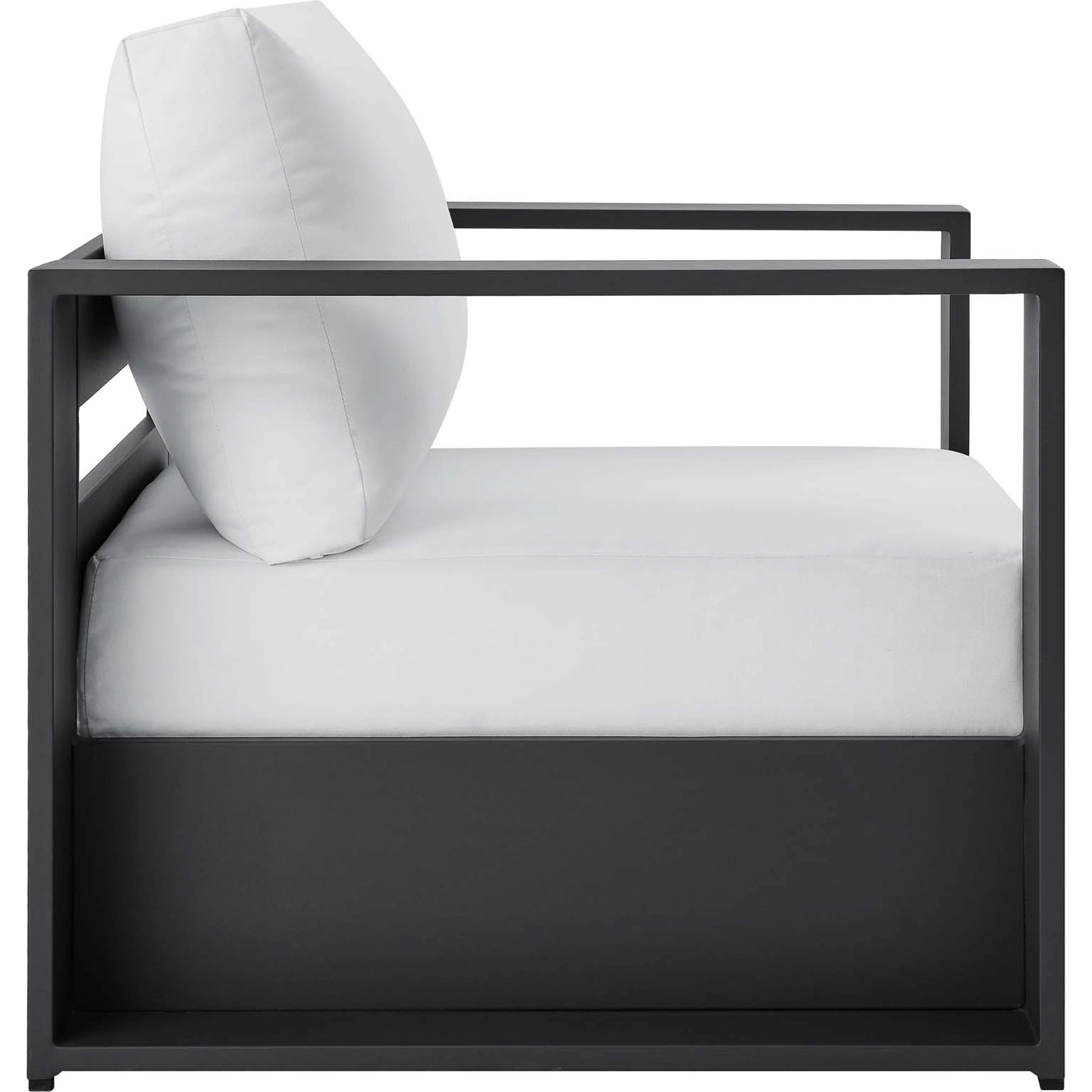 Conejos Powder-Coated Aluminum Armchair by Evans & Londeen. Made from seat cushion: foam density, weimas grey fabric, aluminum white powder coated in a modern style.