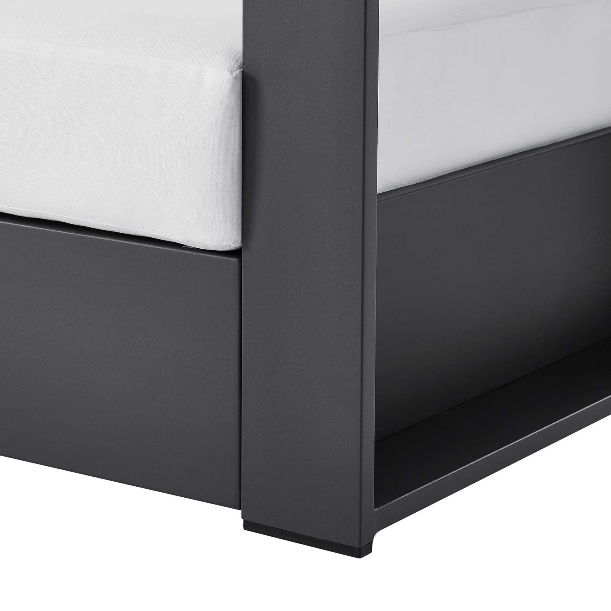 Conejos Powder-Coated Aluminum Armchair by Evans & Londeen. Made from seat cushion: foam density, weimas grey fabric, aluminum white powder coated in a modern style.