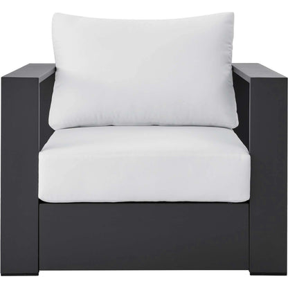 Conejos Powder-Coated Aluminum Armchair by Evans & Londeen. Made from seat cushion: foam density, weimas grey fabric, aluminum white powder coated in a modern style.