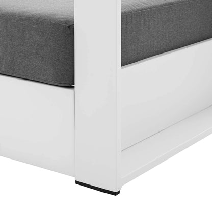 Conejos Powder-Coated Aluminum Armchair by Evans & Londeen. Made from seat cushion: foam density, weimas grey fabric, aluminum white powder coated in a modern style.