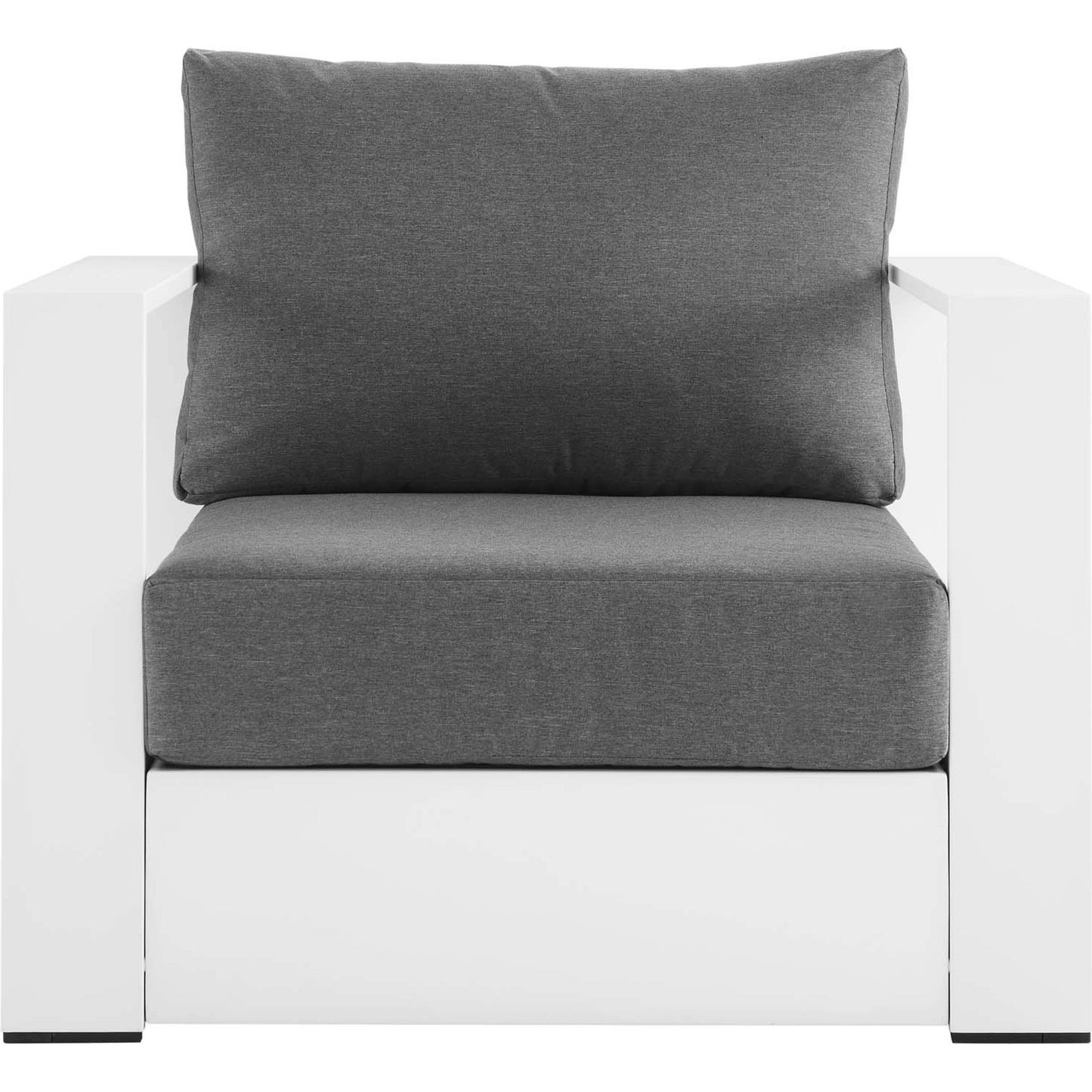 028 SI-1929651 | Additional Silo | Conejos Powder-Coated Aluminum Armchair by Evans & Londeen. Made from seat cushion: foam density, weimas grey fabric, aluminum white powder coated in a modern style.