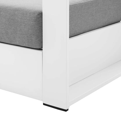 Conejos Powder-Coated Aluminum Armchair by Evans & Londeen. Made from seat cushion: foam density, weimas grey fabric, aluminum white powder coated in a modern style.