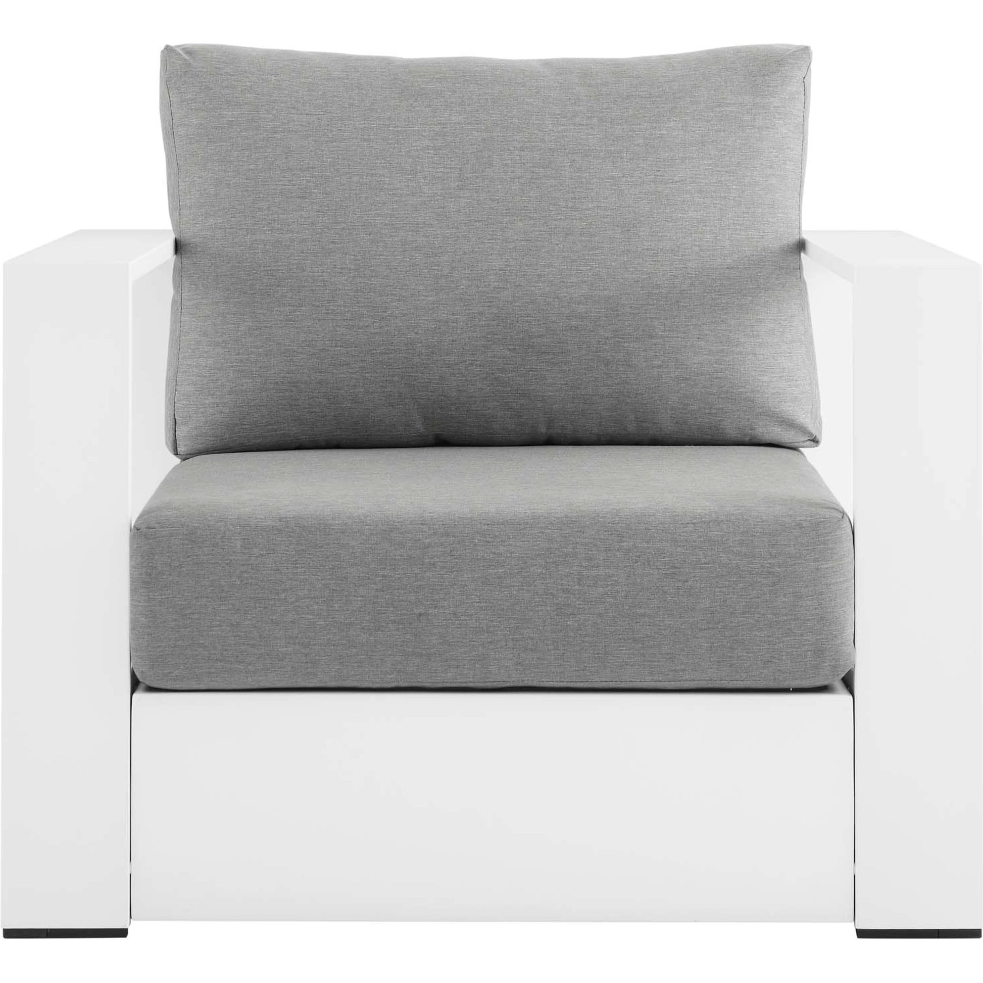 Conejos Powder-Coated Aluminum Armchair by Evans & Londeen. Made from seat cushion: foam density, weimas grey fabric, aluminum white powder coated in a modern style.