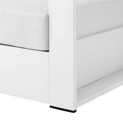 Conejos Powder-Coated Aluminum Armchair by Evans & Londeen. Made from seat cushion: foam density, weimas grey fabric, aluminum white powder coated in a modern style.